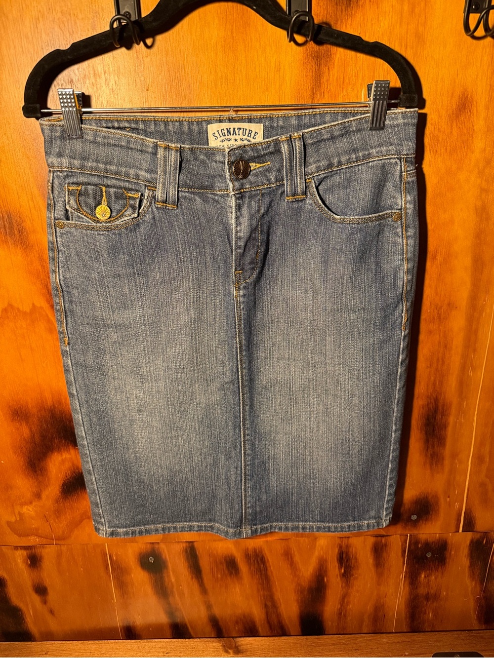Signature by Levi Strauss Medium Blue Denim Pencil Skirt
